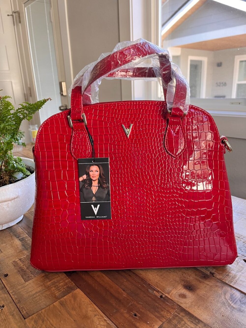 NWT Vanessa Williams Lush Round Satchel Faux Red Crocodile
